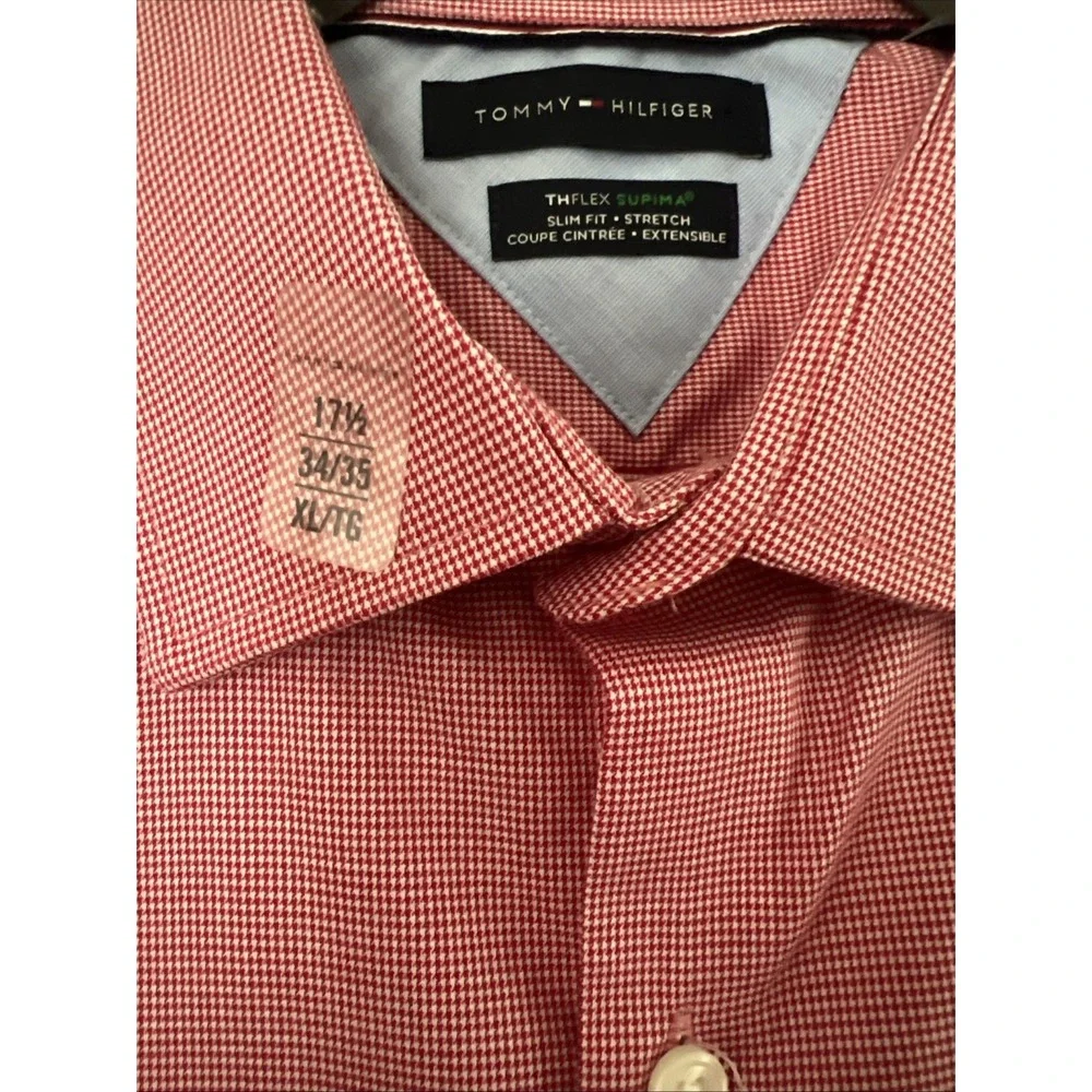 Tommy Hilfiger TheFlex Supima Ruby Button Shirt‎ Men Size 17 1/2 34-35 Slim Fit